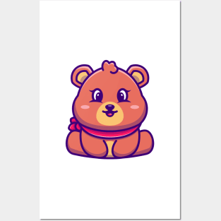 Cute baby bear sitting cartoon illustration Posters and Art